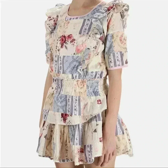 NWT LoveShackFancy Love Shack Fancy Natasha Mini Dress Patchwork S-FIRM PRICE - Picture 3 of 8